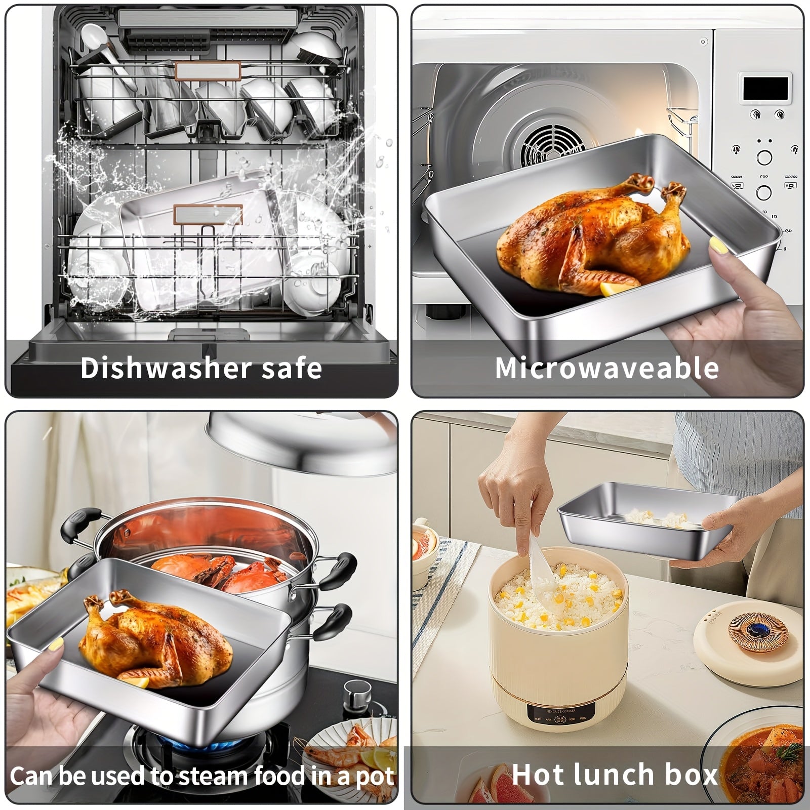 Stainless Steel Baking Pan with Lid for Household Kitchen Cooking and Baking