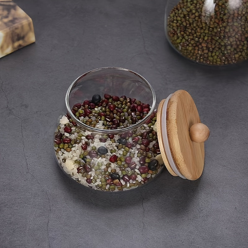 Tarro de almacenamiento de vidrio para alimentos con tapa de bambú, frasco hermético para granos y nueces