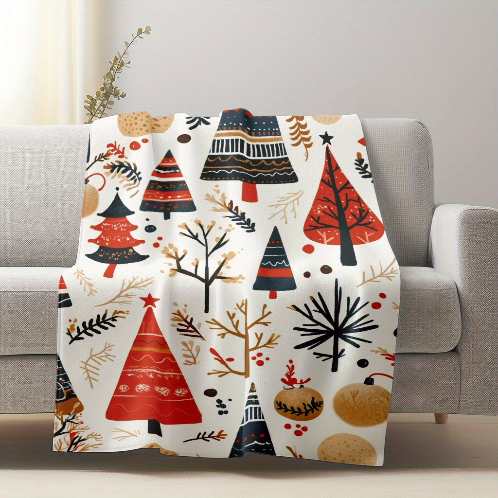 Christmas Tree Fleece Blanket Soft Warm Flannel Throw for Home Office Travel