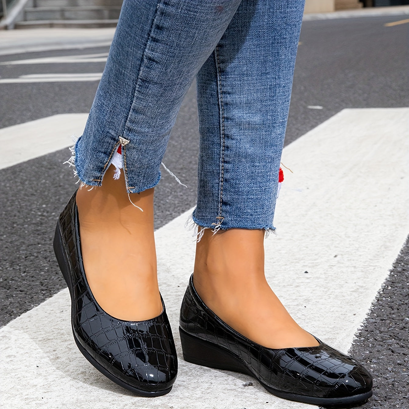 Women's Red Snake Print Mary Jane Flats Slip-On Casual Shoes