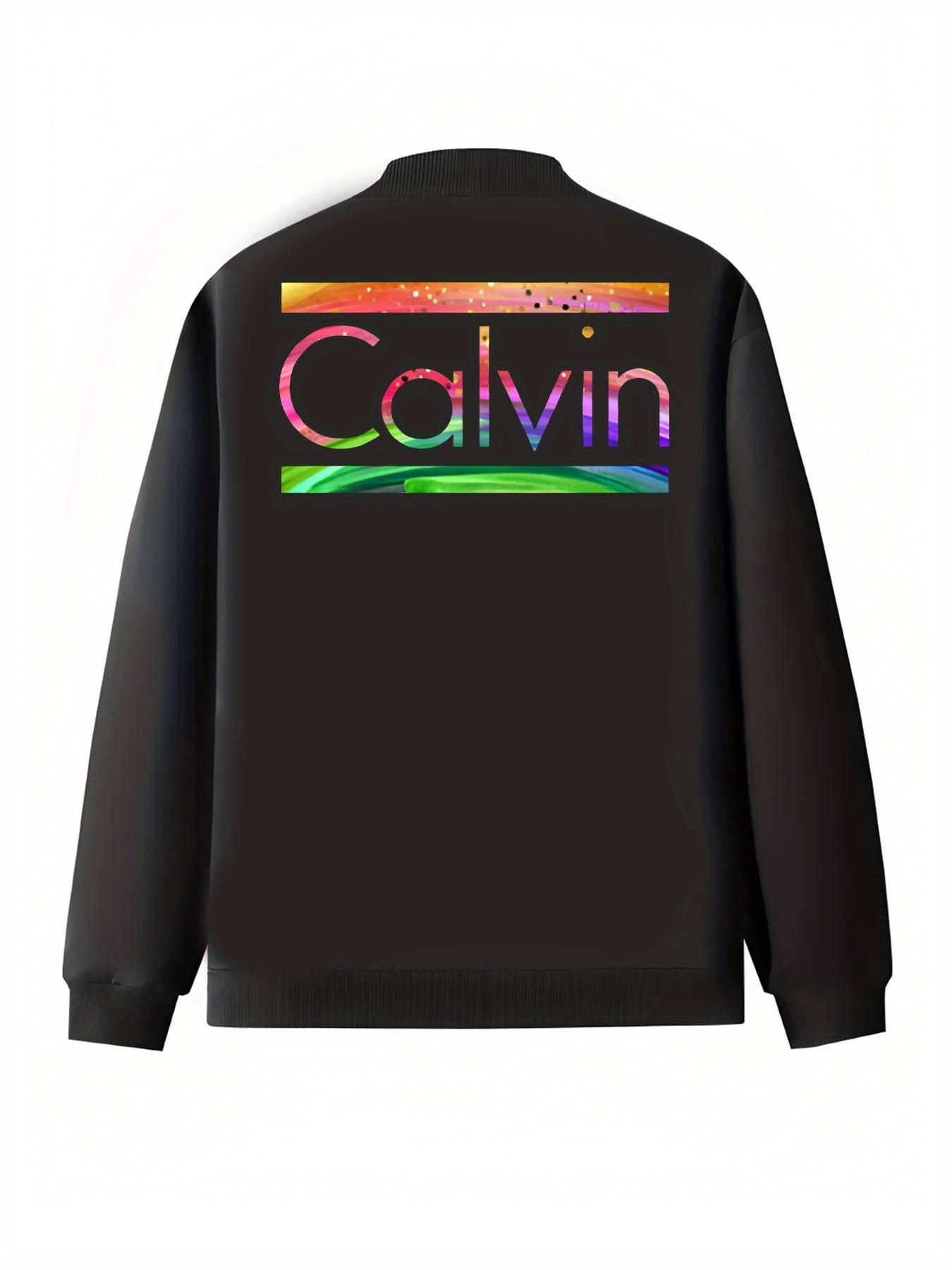 Plus Size Women's Graphic Print Bomber Jacket Black Long Sleeve Casual Outerwear