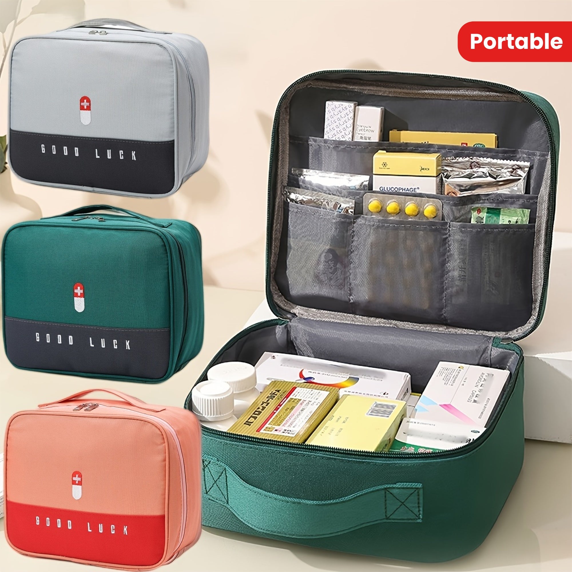 Portable Medicine Organizer Box Zipper Travel Storage Bag