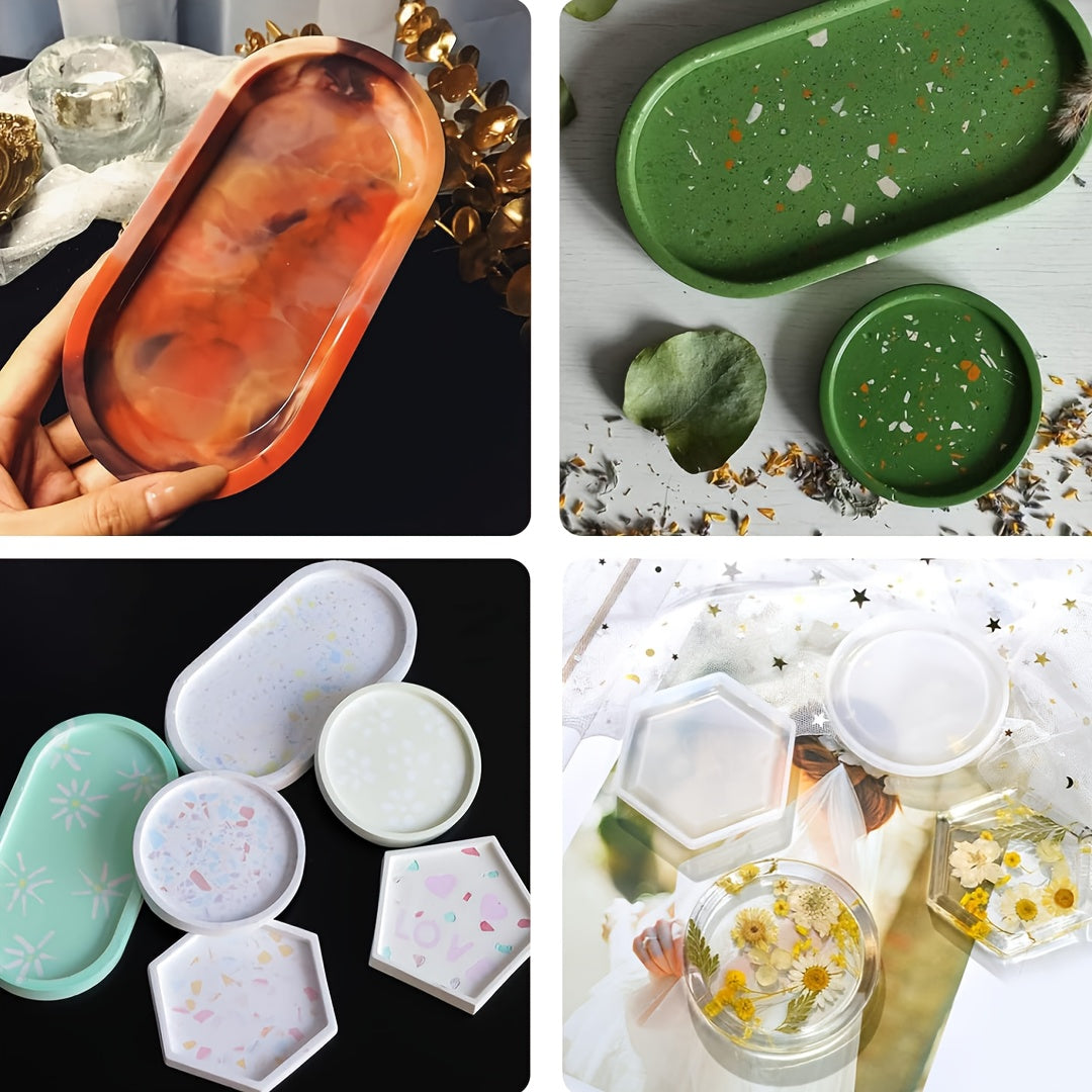 5pcs Silicone Mold Set for Coasters Tray DIY Home Decor and Gifts