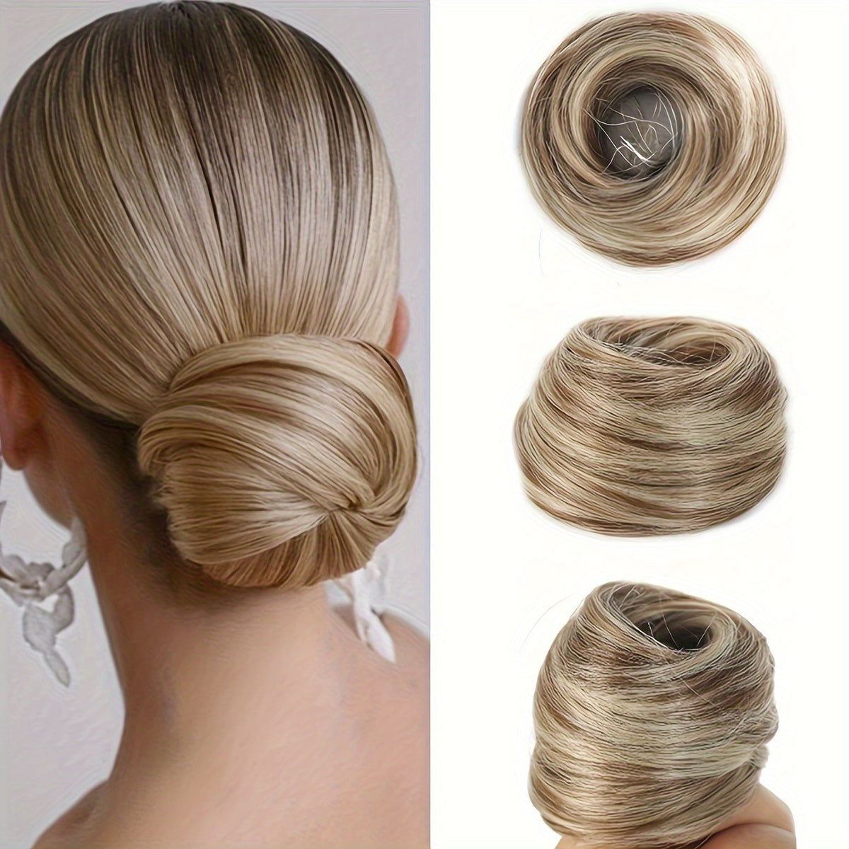 Women Synthetic Hair Bun Ponytail Extension 3-Inch Elastic Donut for Casual and Party Wear