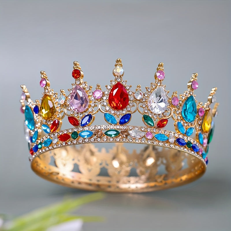 Opulent Vintage Round Rhinestone Crown Tiara for Bridal and Pageants