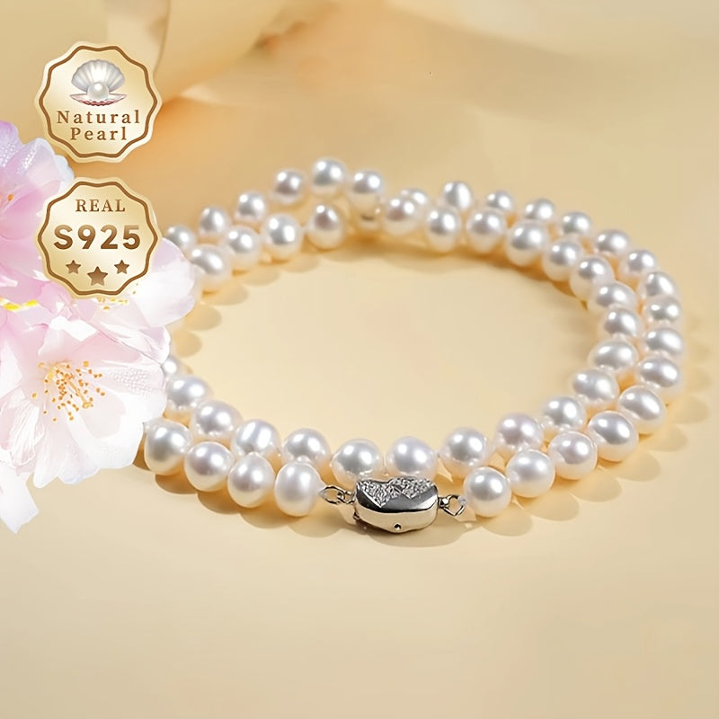 Silver Freshwater Pearl Necklace for Women 7-8mm Lustrous White Pearls Gift Box