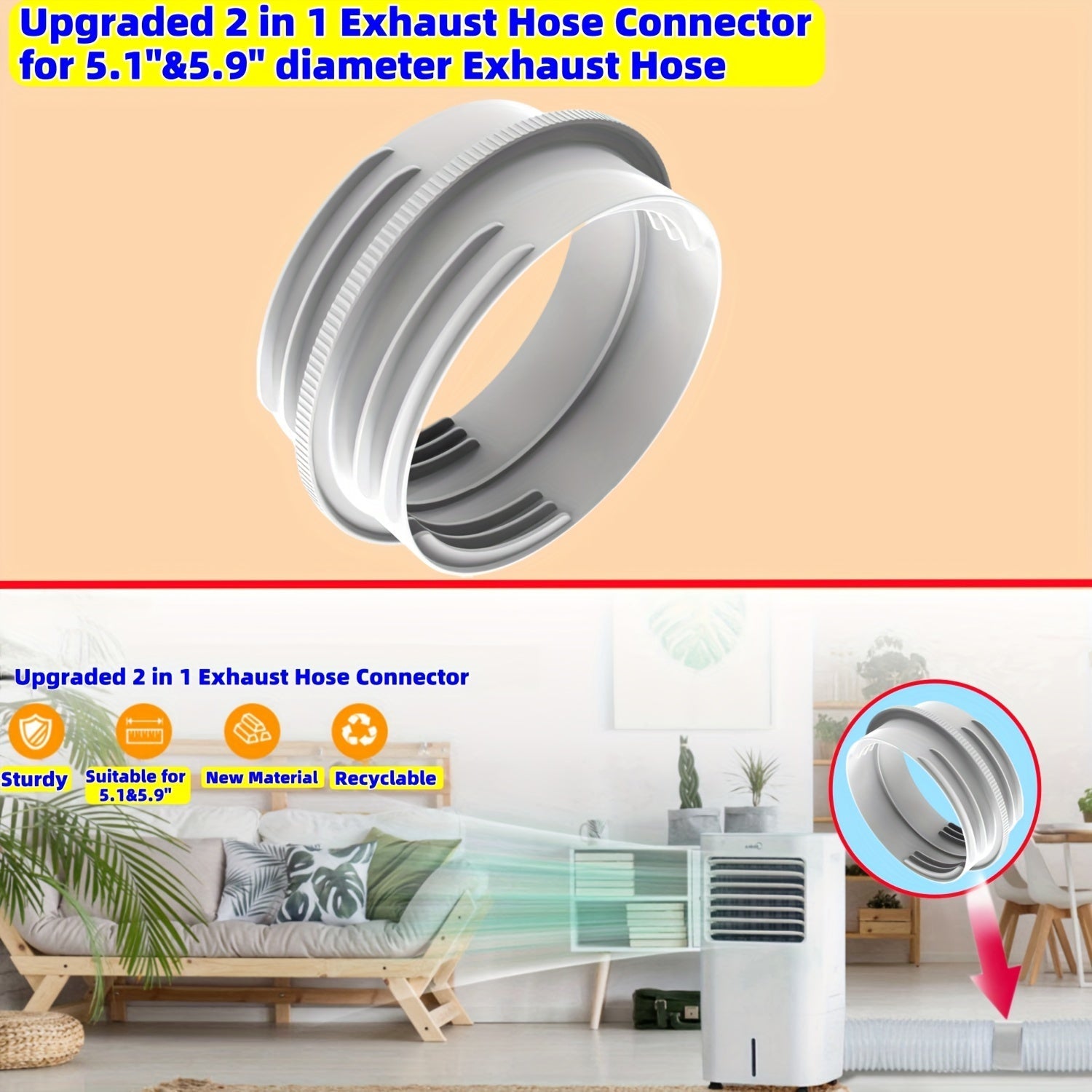 Portable Air Conditioner Hose Connector Fits 12.95cm & 15.24cm No Electricity Needed