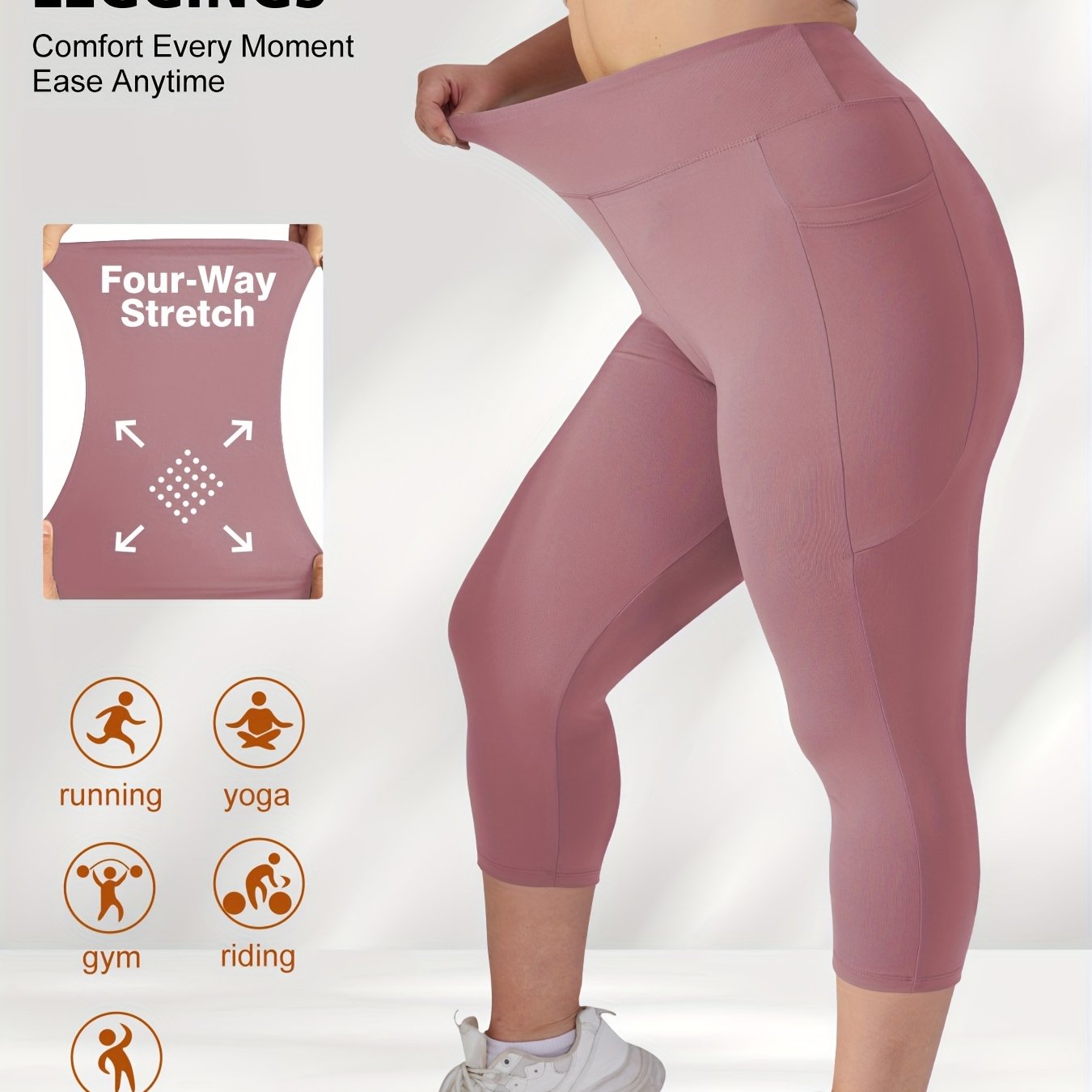 Plus Size Women's High-Waisted Leggings with Pockets Stretchy Breathable