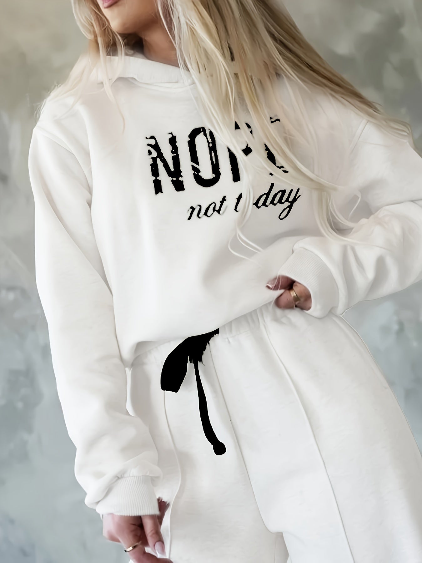 Women's Casual Sports Outfit Hooded Sweatshirt and Pants with Letter Pattern