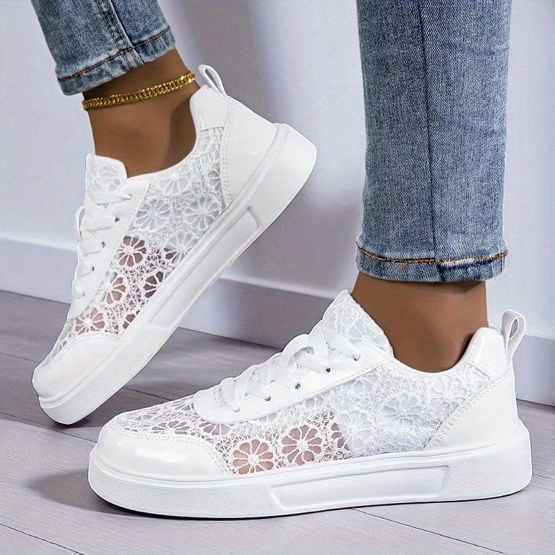 Women Lace Sneakers Breathable Fabric Floral Pattern Casual Comfortable Shoes