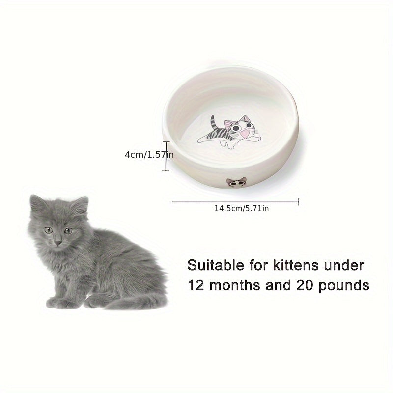 Ceramic Pet Bowl for Cats and Dogs Non-Slip Cartoon Cat Print Durable Food and Water Dish