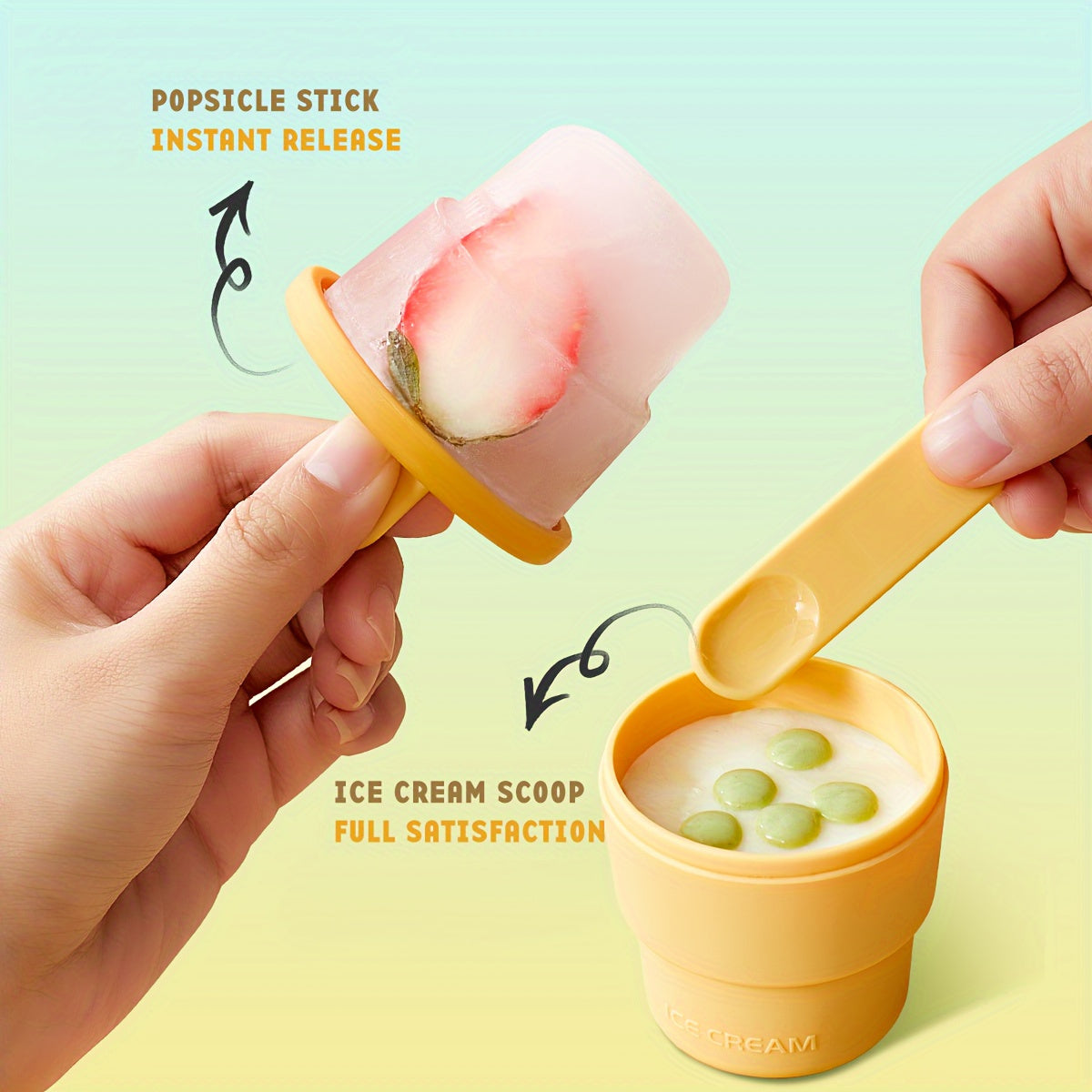 Silicone muz kubi va popsicle qoliplar to'plami BPA-siz, muzlatgichga xavfsiz, yozgi shirinliklar