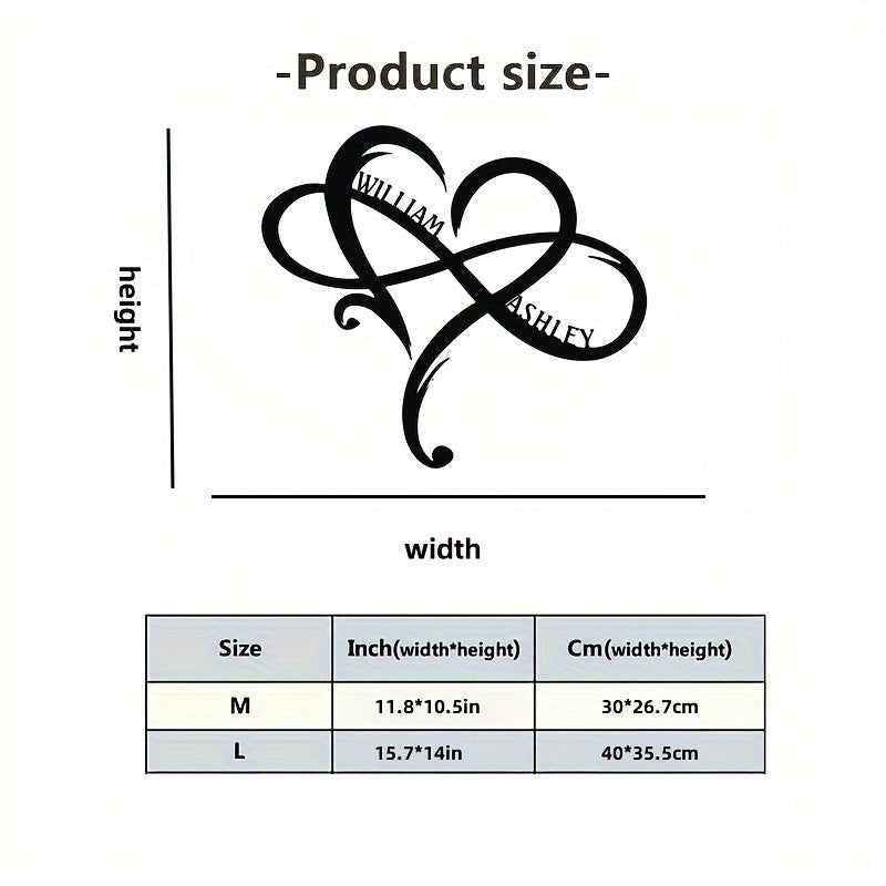 Personalized Metal Infinity Heart Wall Art with Custom Names for Wedding or Anniversary Decor