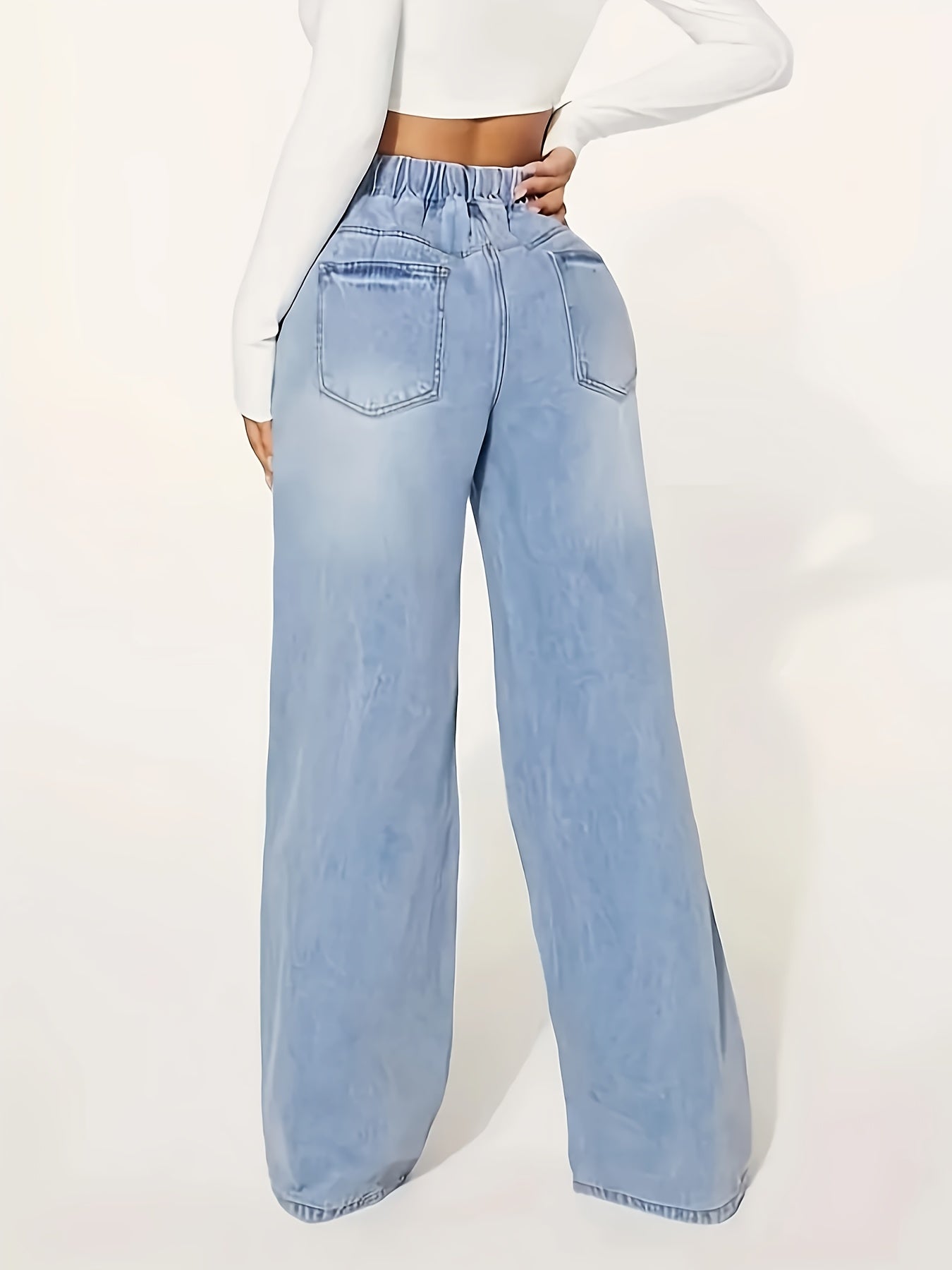 Jeans de mezclilla de talla grande para mujer con pierna ancha, poliéster, sin elasticidad, para todas las estaciones