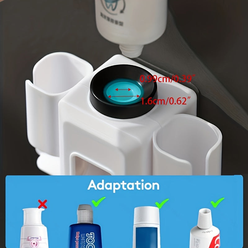 Wall-Mounted Toothbrush Holder with Automatic Toothpaste Dispenser Bathroom Organizer