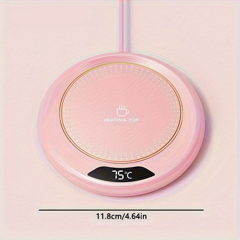 Pink USB Coffee Warmer with Copper Rose Design, 3 Temp Settings