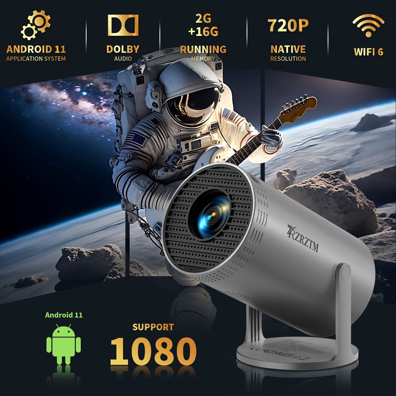 HD Mini Projector with WiFi6 and Auto Level Correction for Home Theater