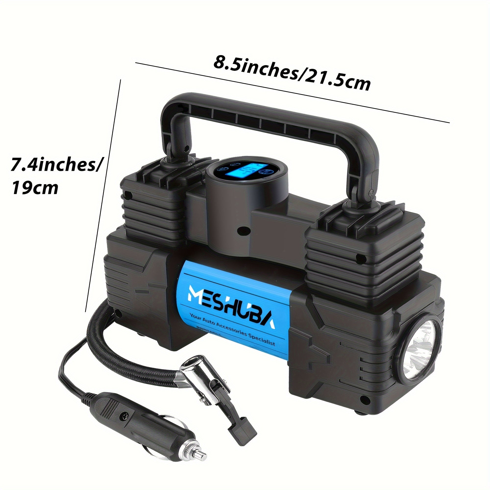 12V Portable Tire Inflator Blue with Digital Pressure Gauge and Car Plug