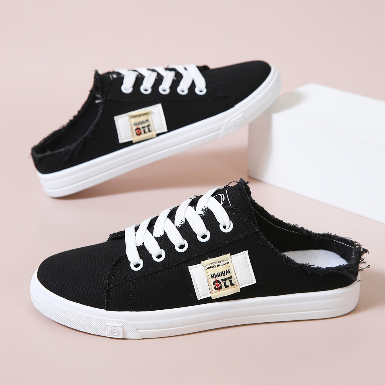 Women's Slip-On Sneakers Breathable Fabric Cushioned Sole All-Season Black White Blue