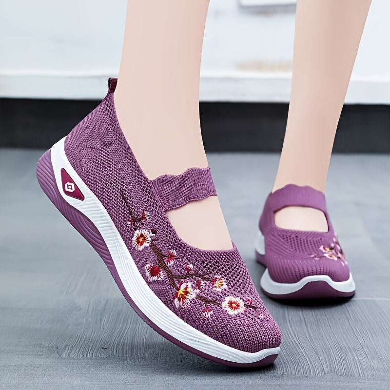 Women Breathable Casual Sneakers Slip-On Loafers Floral Pattern