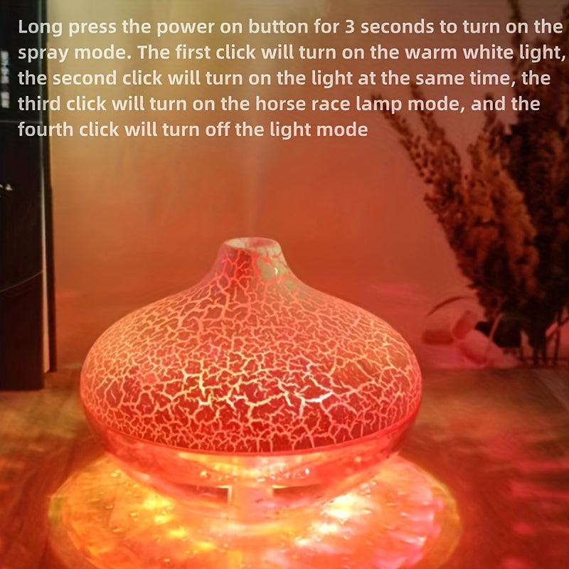 Yangi Crystal Running Light USB Havo Namlantgichi Aroma Diffuzori, 300Ml, Bir nechta Scenarilar uchun Mos, Rangli Atrof-muhit Yoritgichi, Jim Mist Gidratatsiya Qurilmasi, USB Quvvatlanadi. Batareyalar kiritilmagan.