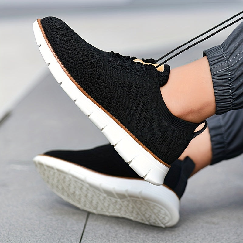 Men's Breathable Knit Business Casual Shoes Beige Brown Leather Upper EVA Sole Round Toe All-Season