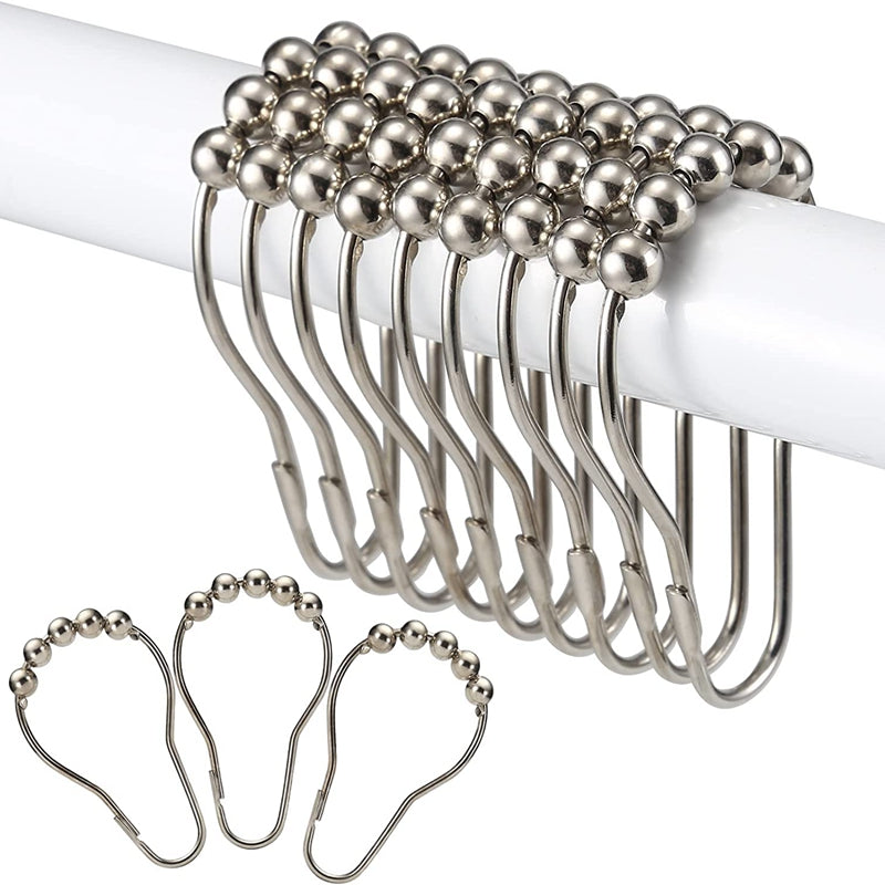 Nickel Shower Curtain Rings Set of 12 Rust-Resistant Metal Bathroom Curtain Holders