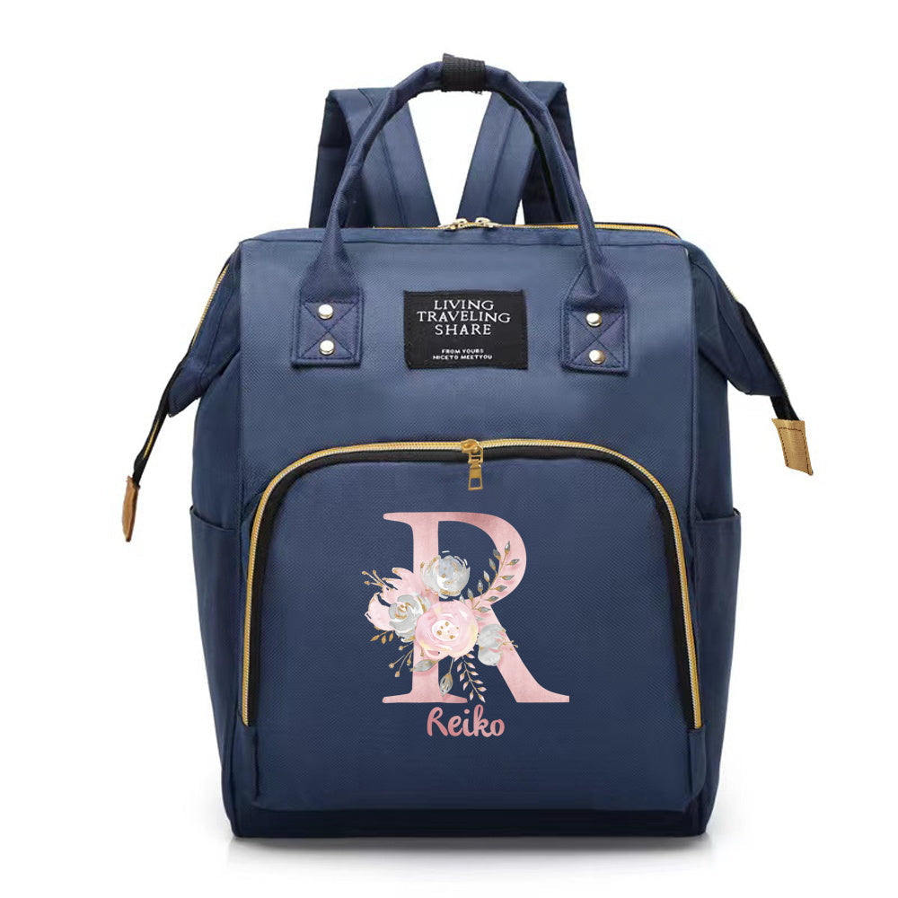 Customizable Mommy Backpack with A-Z Initial Spacious Diaper Bag Oxford Fabric