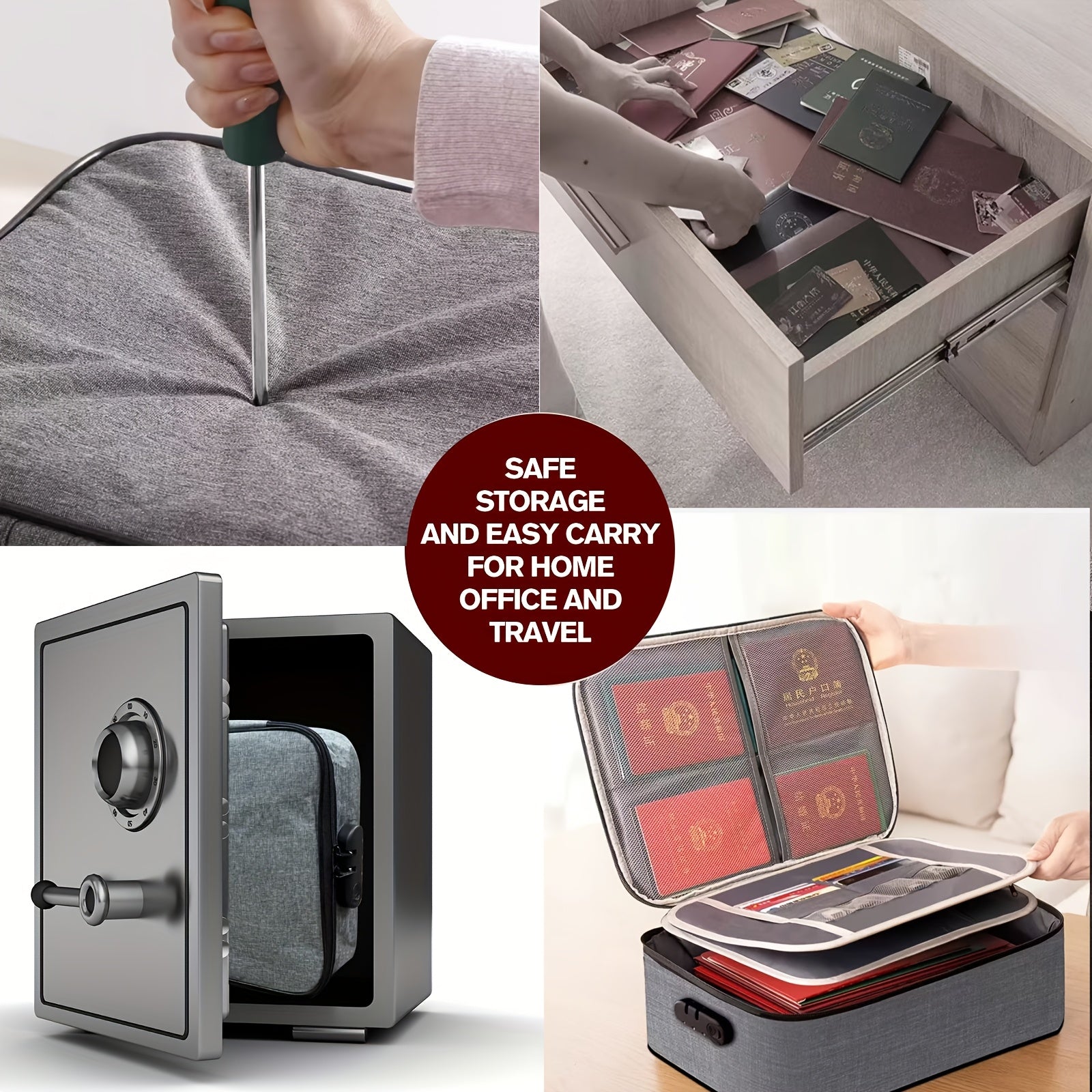 Waterproof Oxford Cloth 3-Tier Passport Holder for Travel Documents Black