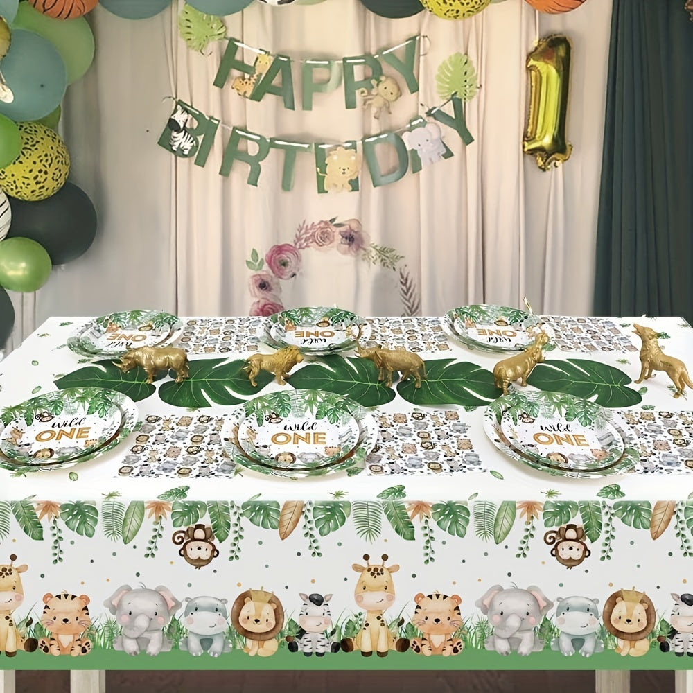 Wild Jungle Birthday Decorations Set 68 Pieces Paper Plates Cups Napkins for First Party