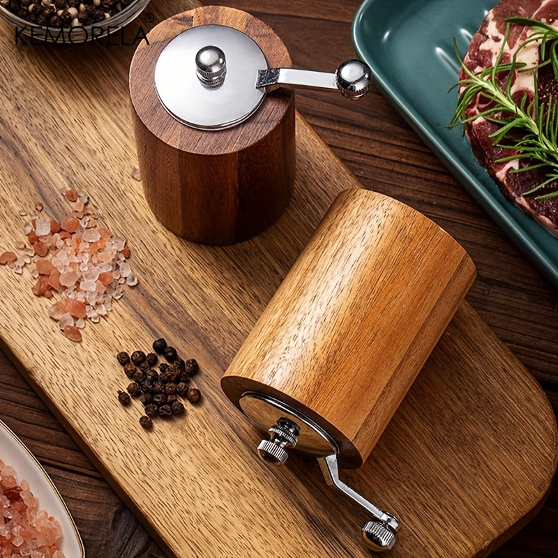 2-Piece Wooden Salt and Pepper Grinder Set Manual Spice Mill Kitchen Tool
