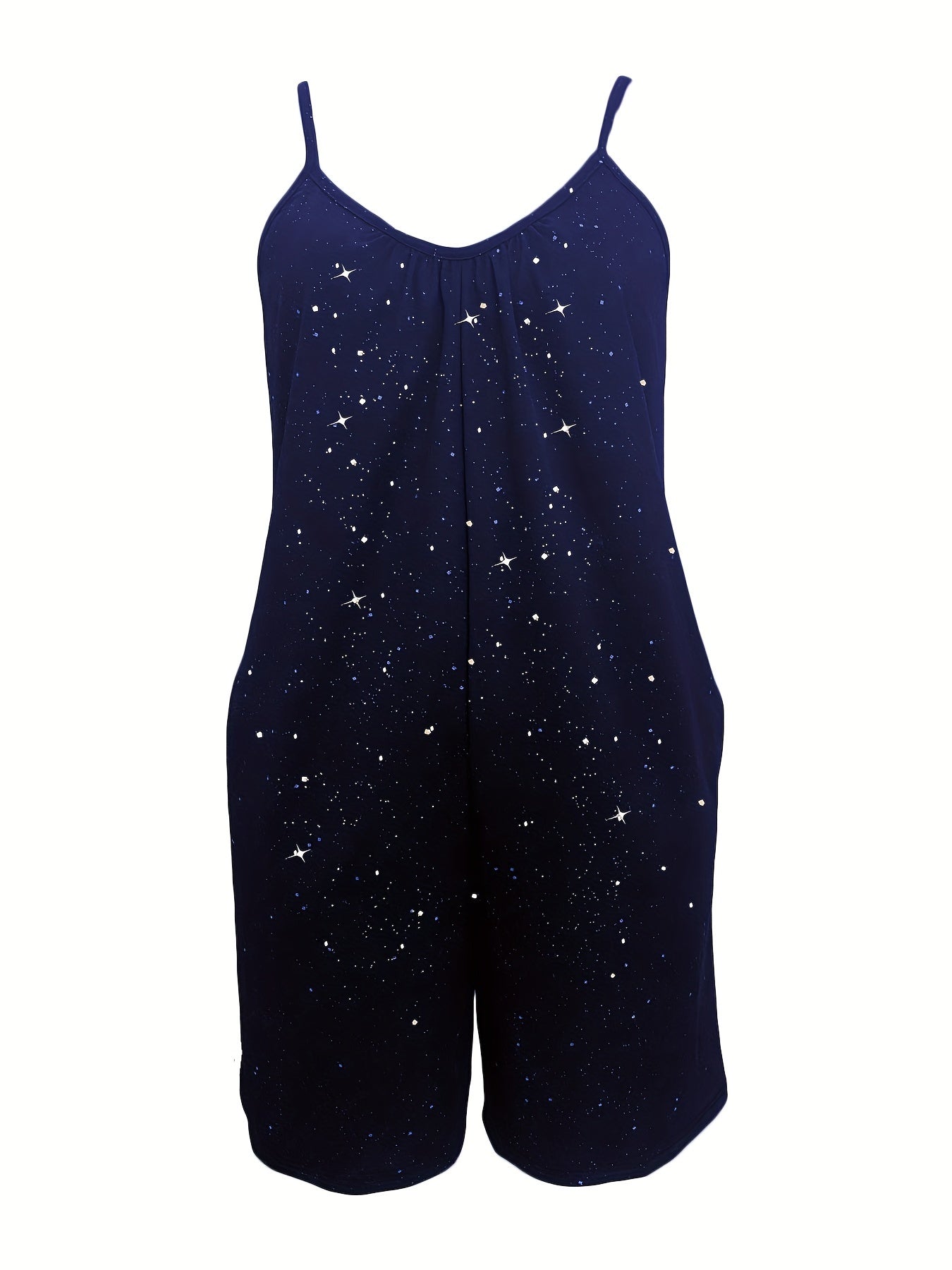 Women's Sleeveless Jumpsuit with Starry Night Print Navy Blue Casual Dress