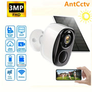 Cámara de seguridad inalámbrica con visión nocturna FHD 3MP, energía solar, con foco, detección de humanos PIR, audio bidireccional, almacenamiento en SD y en la nube