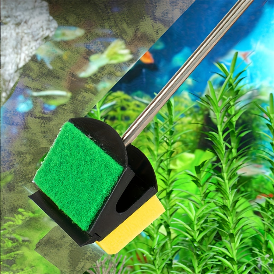 Long-Handled Dual-Sided Aquarium Cleaning Brush with Stainless Steel Algae Scrubber