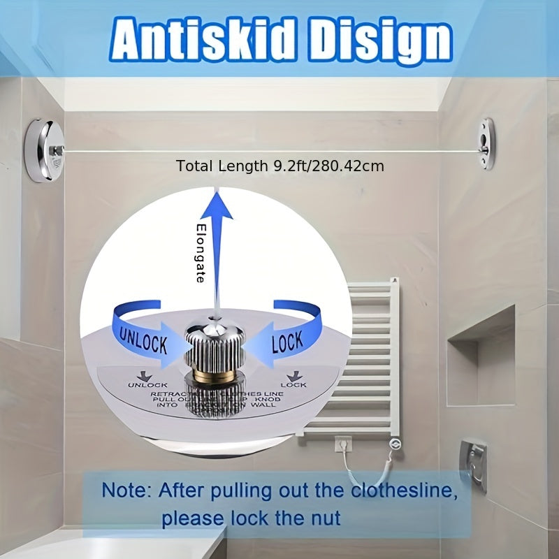 Adjustable Stainless Steel Wall-Mounted Laundry Line for Indoor Use