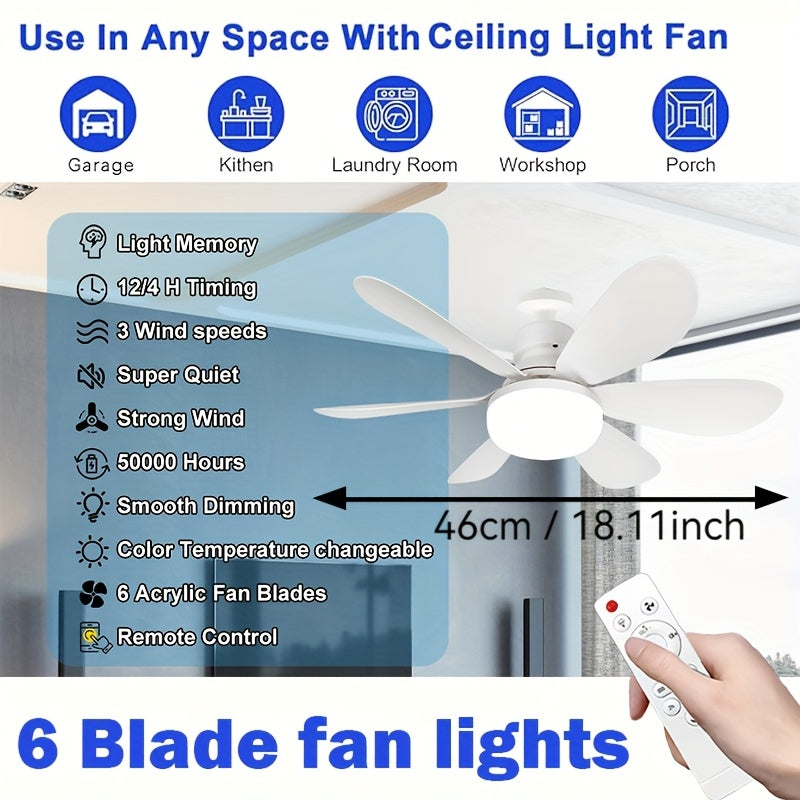 Ceiling Fan with Light 41.91cm 52.07cm 3-Speed 3-Color Dimmable E26/E27 Remote