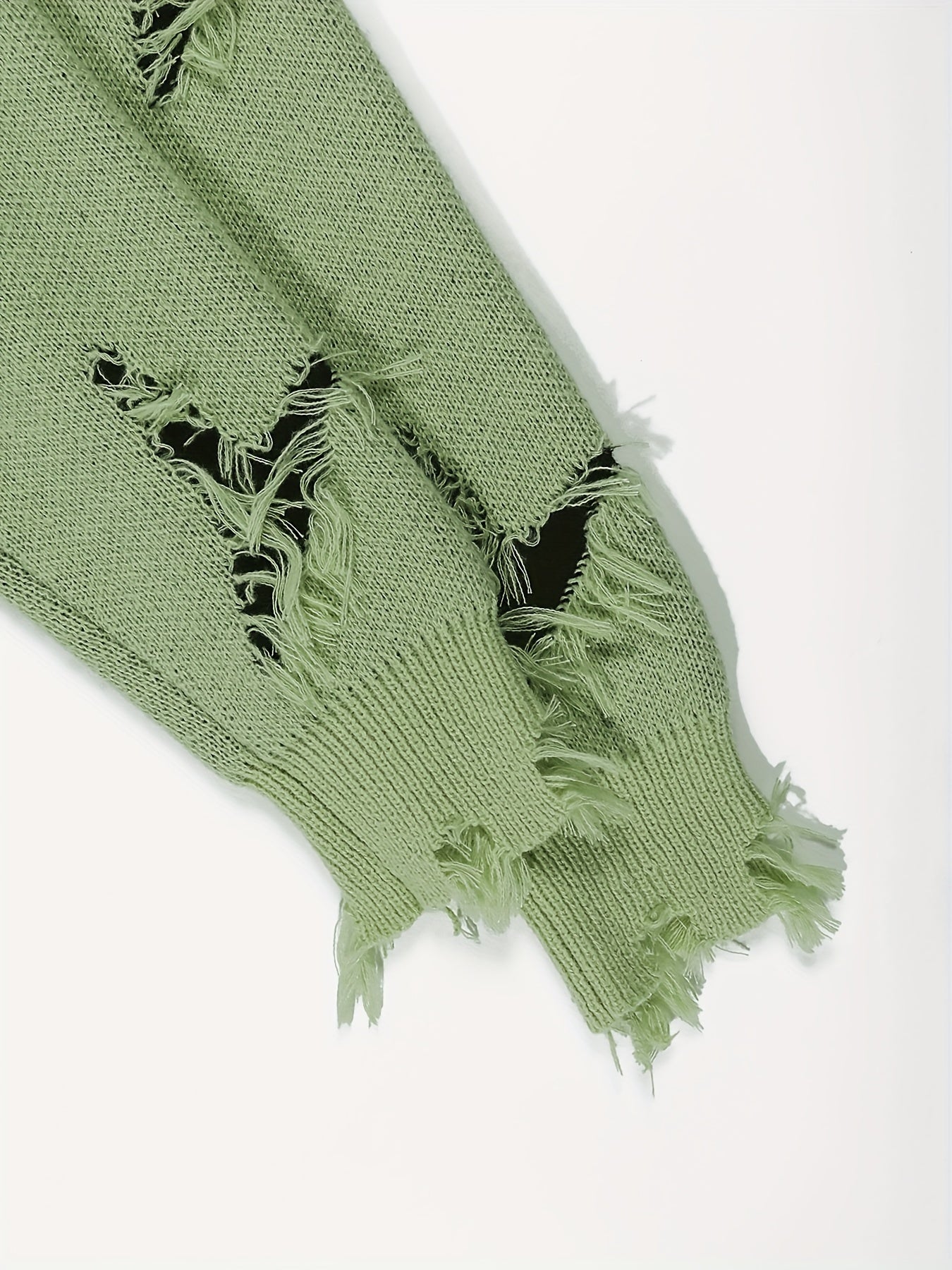 Suéter de punto para hombre con cuello redondo y detalles rasgados, casual, para otoño e invierno, al aire libre