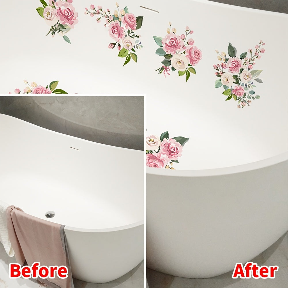 Pegatinas antideslizantes de flores para bañera, decoración de baño segura y elegante