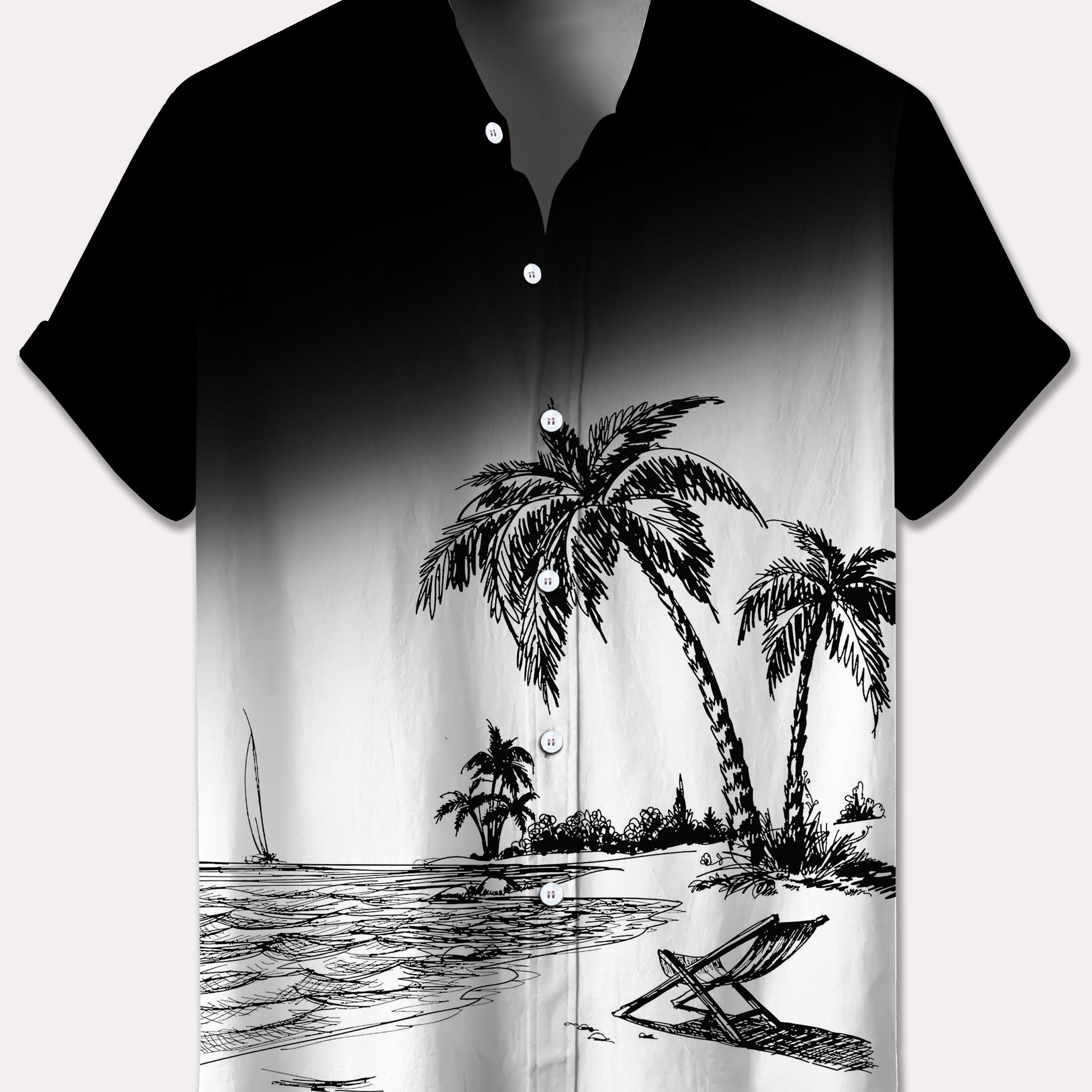 Men's Plus Size Hawaiian Shirt Tropical Beach Scene Lightweight Polyester Casual Button-Up