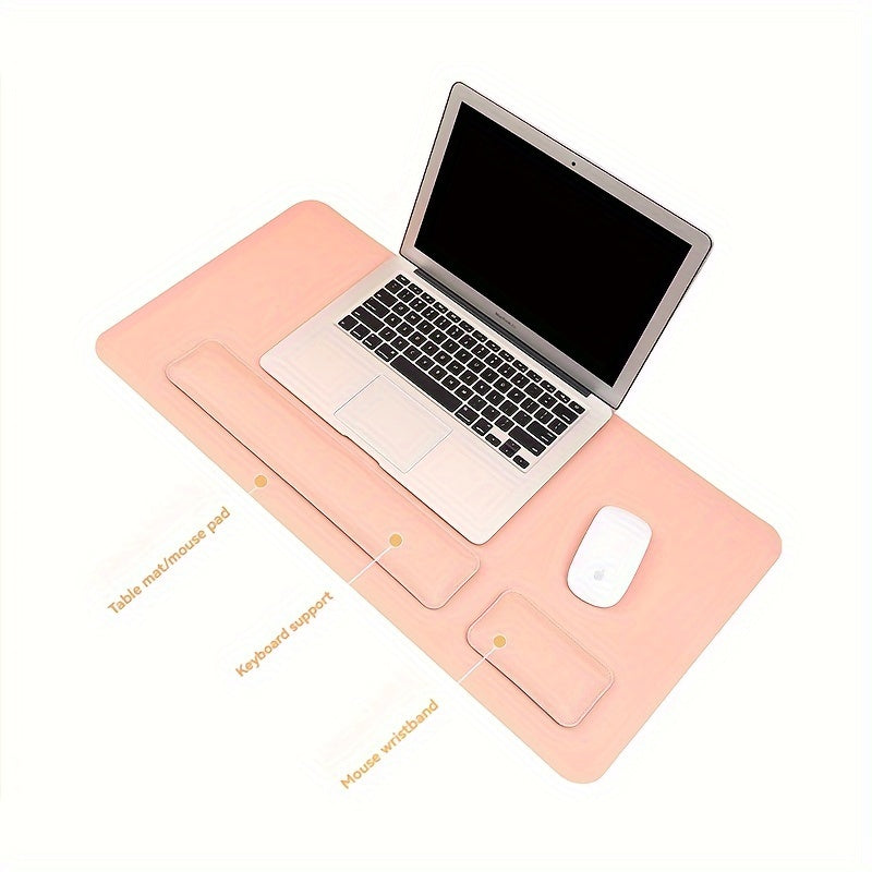 Ergonomic Faux Leather 3-Piece Desk Set with Large Mouse Pad Keyboard Mat and Wrist Support