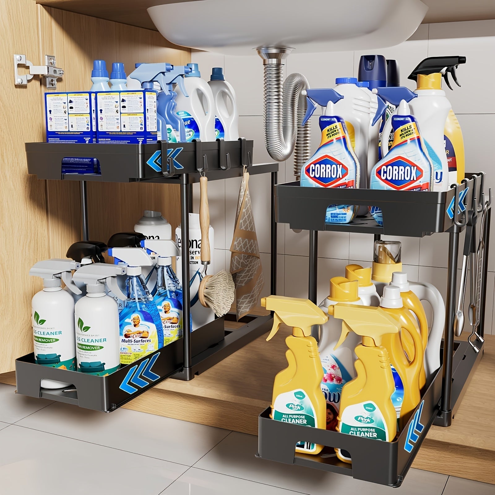 Organizador de armario con extracción de plástico con cajones para almacenamiento en cocina y baño