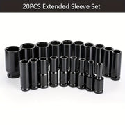 20PCS Heavy Duty Hex Impact Wrench Socket Set 8-32mm Black 1/2 Inch