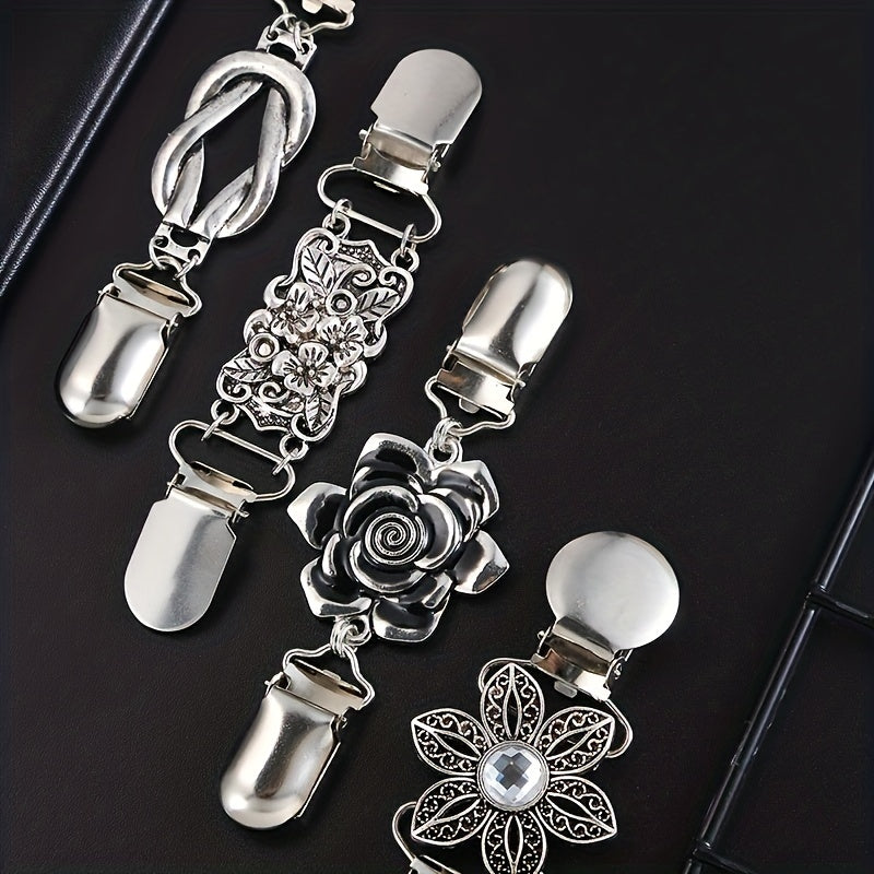 4 ta Vintage Sviter Kliplari - Ayollar uchun Yuqorilar, Kiyimlar, Sharf va Sviterlar uchun Zamonaviy Gul Naqshli Kliplar