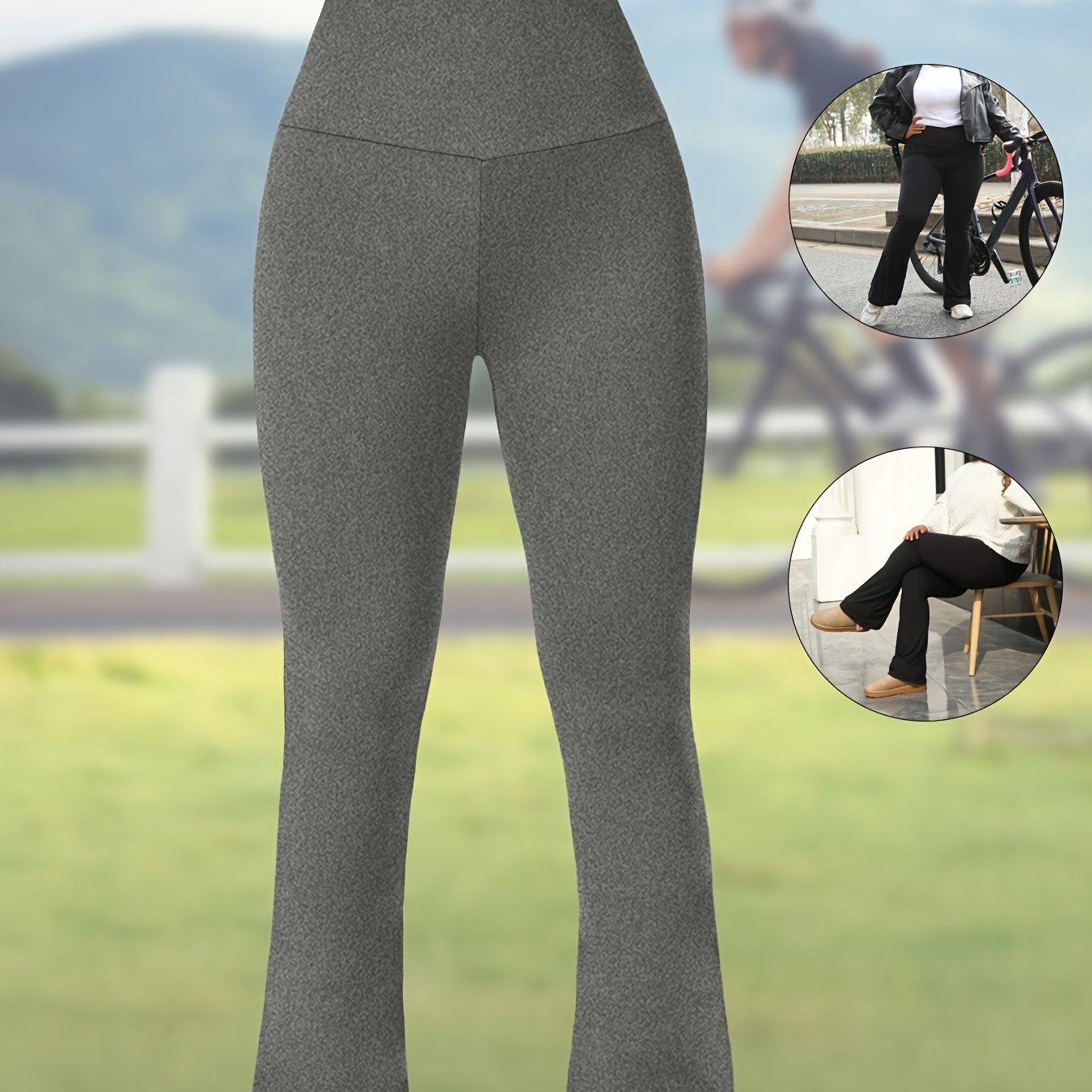 Plus Size Women's Stretchy High-Waisted Flare Leggings Olive Green Tummy Control