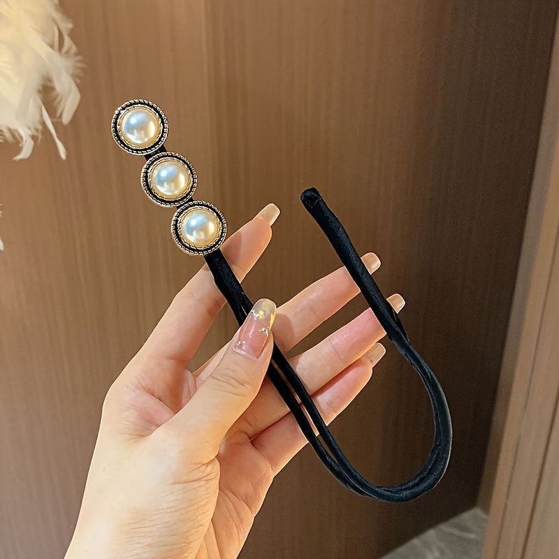 Y2K Style Hair Bun Maker with Plastic Flower and Imitation Pearl for Valentine's Day