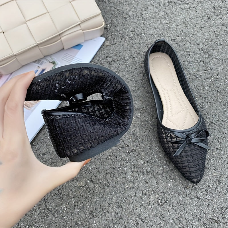 Women's Mesh Flats with Bowknot Lightweight Slip-On Pointed Toe Shoes for All Seasons