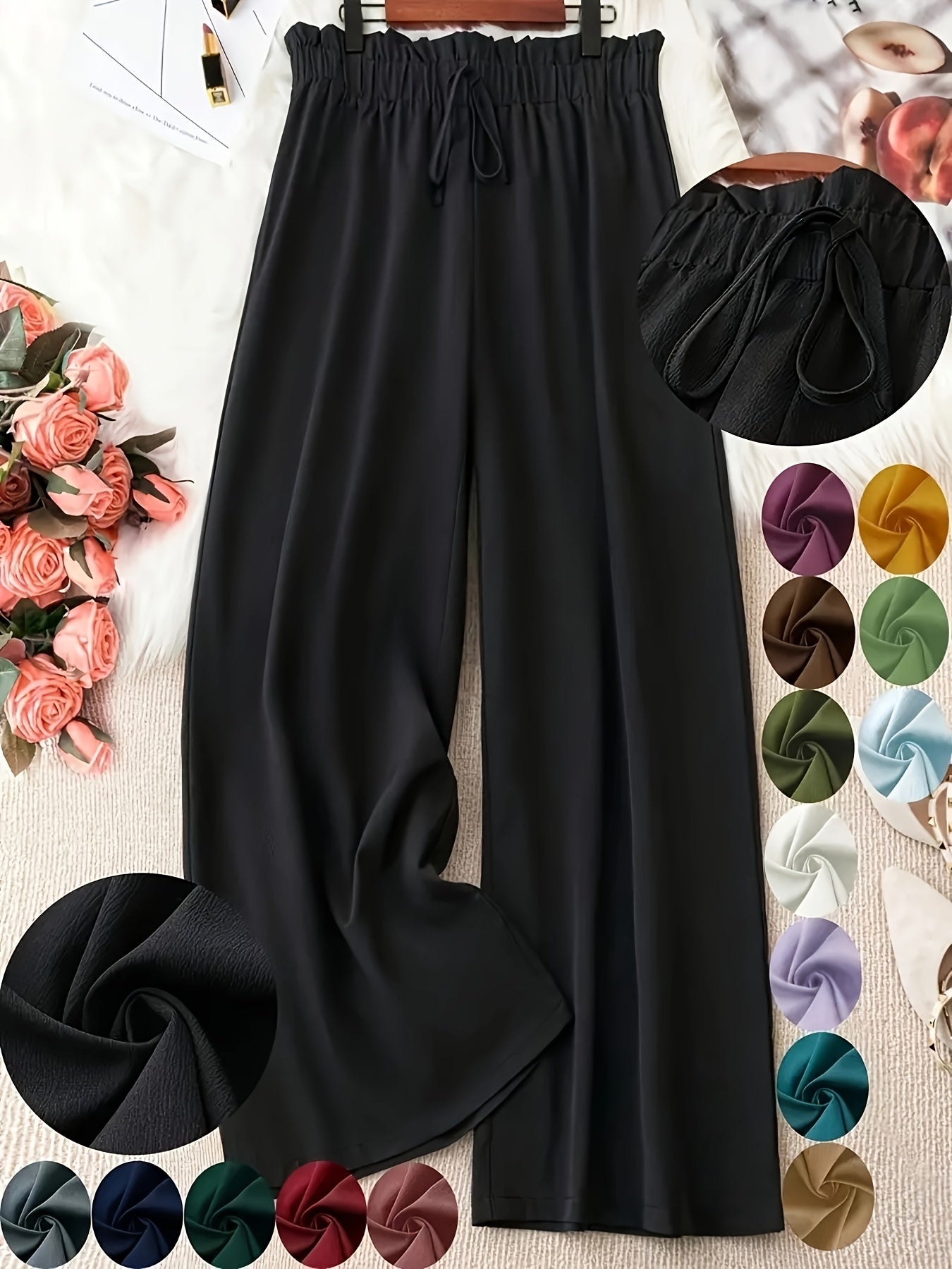 Pantalones de color sólido de talla grande con pierna recta hechos de poliéster y elastano para primavera y otoño