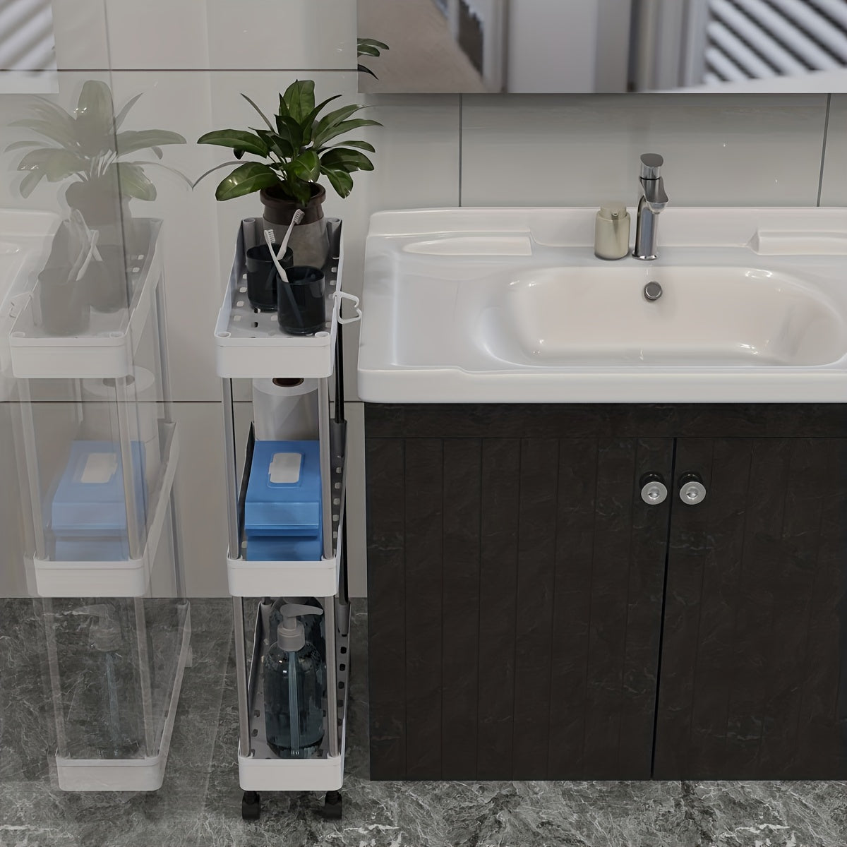 Carro de utilidad con ruedas y múltiples niveles para almacenamiento en el baño