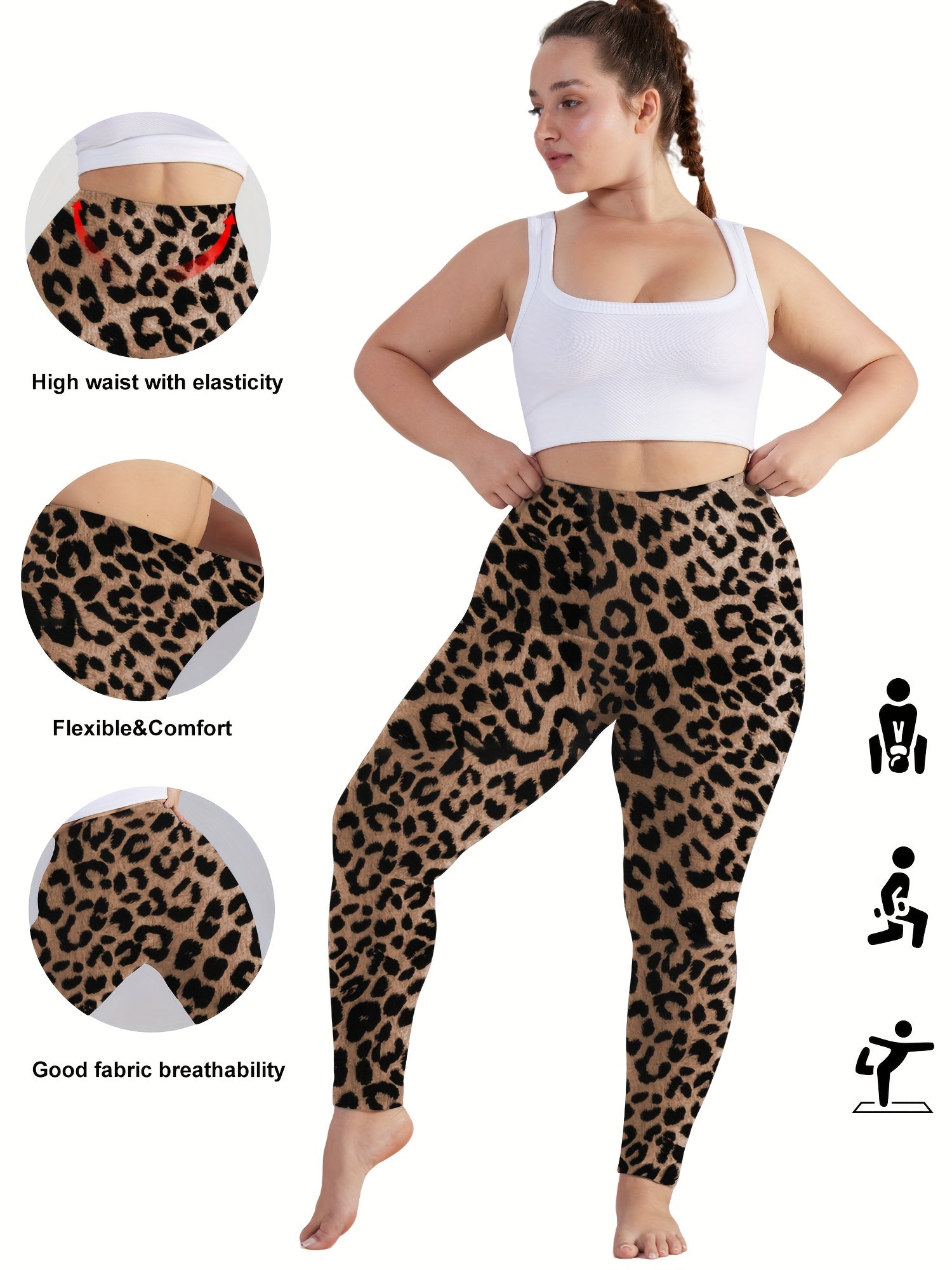 Plus Size Women's High-Waist Cropped Leggings Tummy Control Green Summer Activewear