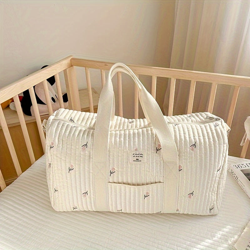 Travel Duffel Bag for Teens and Adults Quilted Pattern Tulip Embroidery Large Capacity